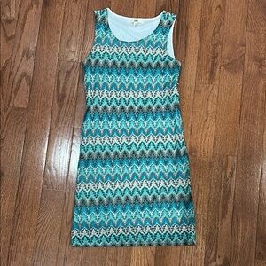 Teal and sea foam green sheath dress